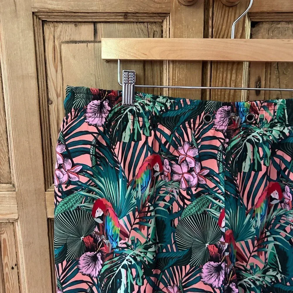 Men's Westport Black XL Tall Swim Trunks Board Shorts Tropical Green Pink Parrot
